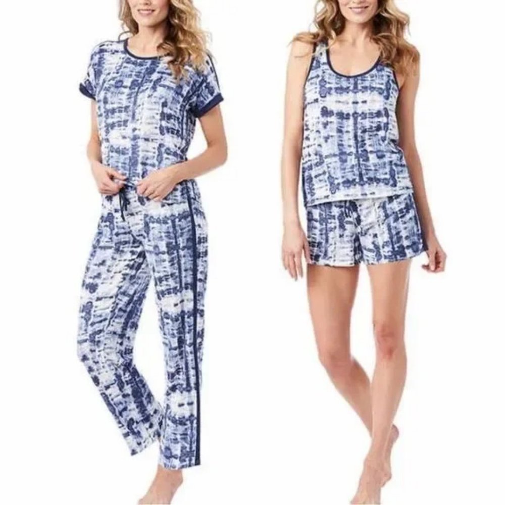 NWT Lucky Brand 4pc Blue Tie Dye Ladies Sleep Set Pajamas Size Large